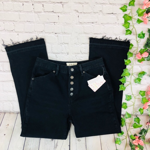 Free People Denim - Free People High Rise Button Fly Flare Mom Jeans